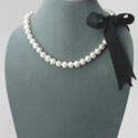 White Pearls and Black Ribbon Necklace