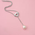 Pearl and Heart Necklace - White Pearl Jewelry
